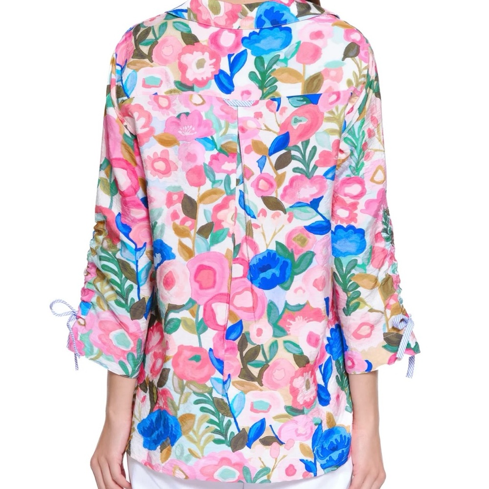 John Mark Floral Print Tunic Blouse Plus Size 3XL Pink Blue Shirt Top - Picture 2 of 9